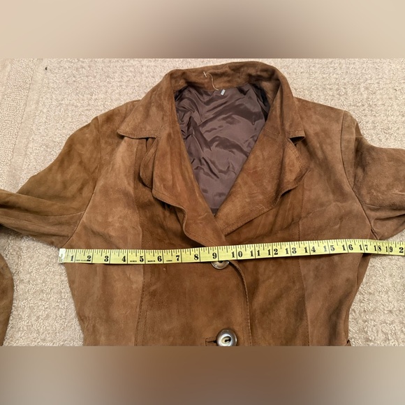 Vintage Brown Suede Leather Trench Coat Belted Long Jacket Size 48 small s - Picture 3 of 13